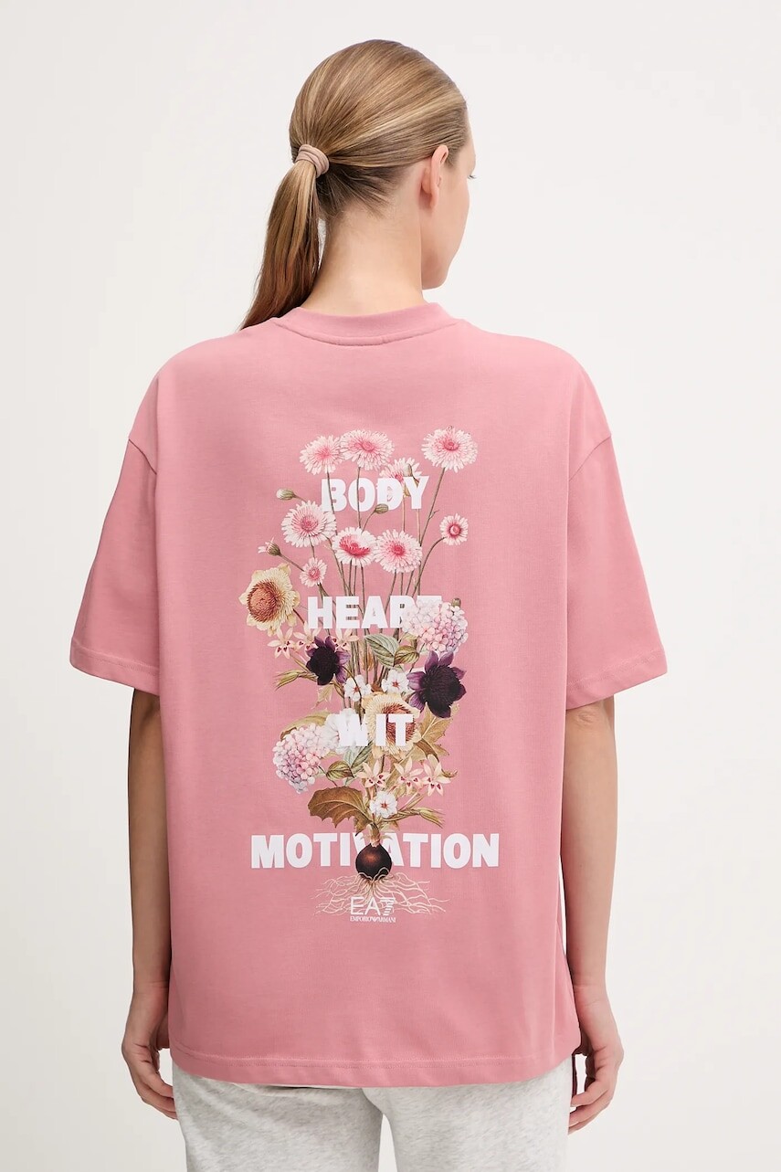 Bavlnené tričko EA7 Emporio Armani dámske, ružová farba, AF16720.7X000141