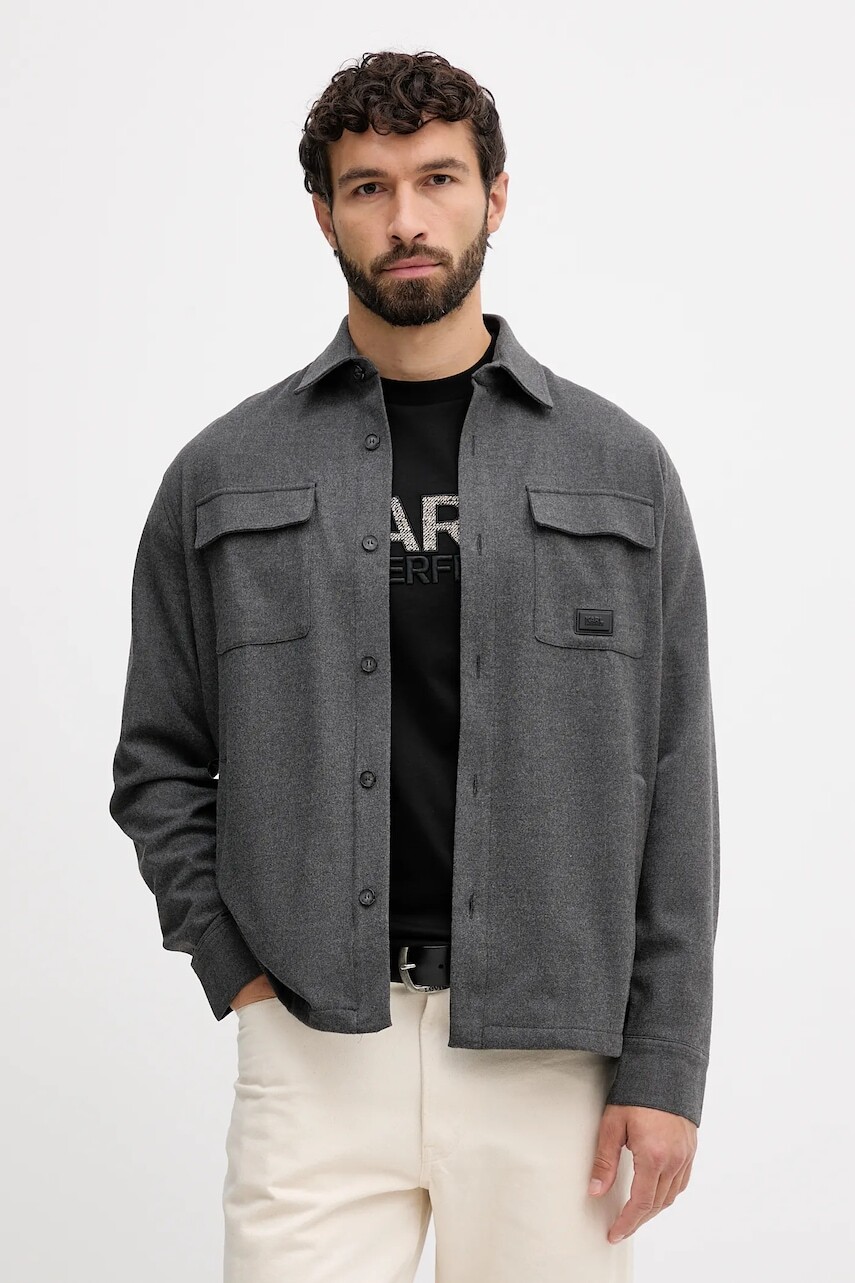 Košeľa Karl Lagerfeld šedá farba, regular, s klasickým golierom, 554566.605980