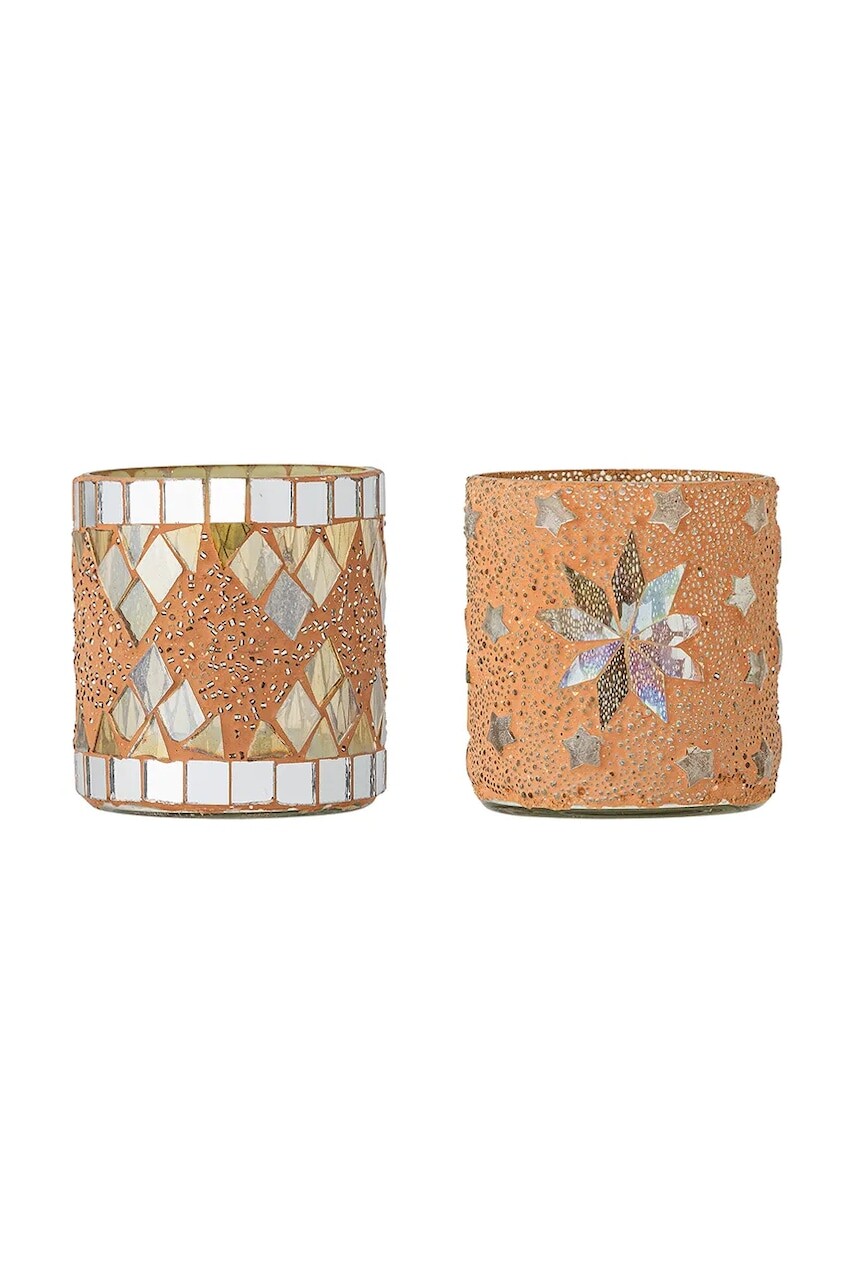 Dekoračný svietnik Bloomingville 7,5 x 7,5 cm 2-pak oranžová farba