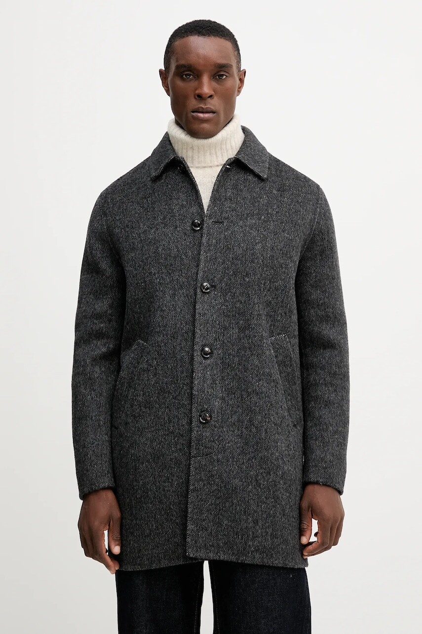 Kabát s prímesou vlny Mos Mosh BARKLEY šedá farba, 508250