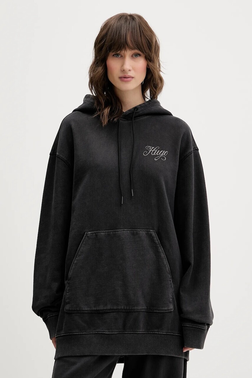 Bavlnená mikina Hugo Blue šedá farba, s kapucňou, s nášivkou, 50547955