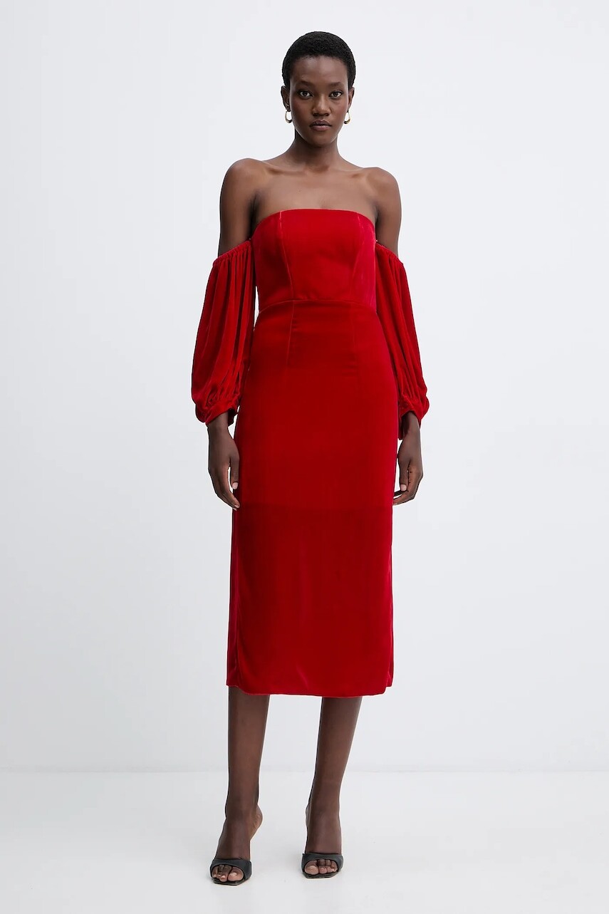 Šaty s prímesou hodvábu Forte Forte červená farba, midi, priliehavé, 14350.mydress