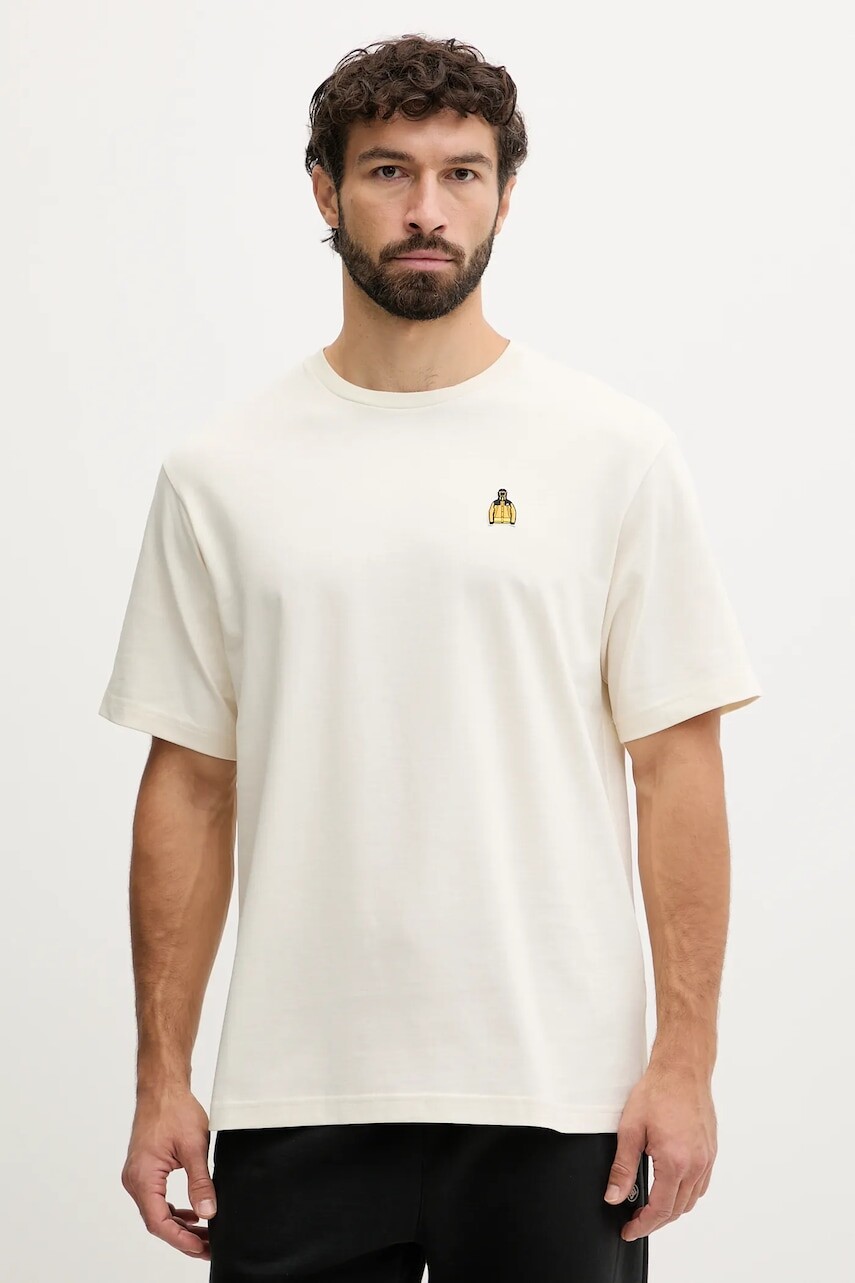 Bavlnené tričko The North Face Icon Mountain pánske, béžová farba, s nášivkou, NF0A8EU7QLI1