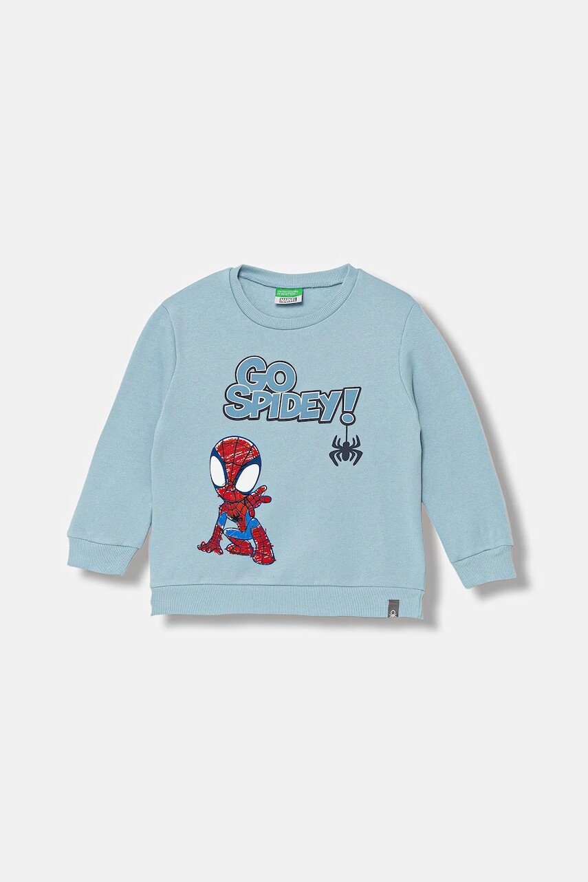 Detská mikina United Colors of Benetton modrá farba, s potlačou, 3EB5G10L5