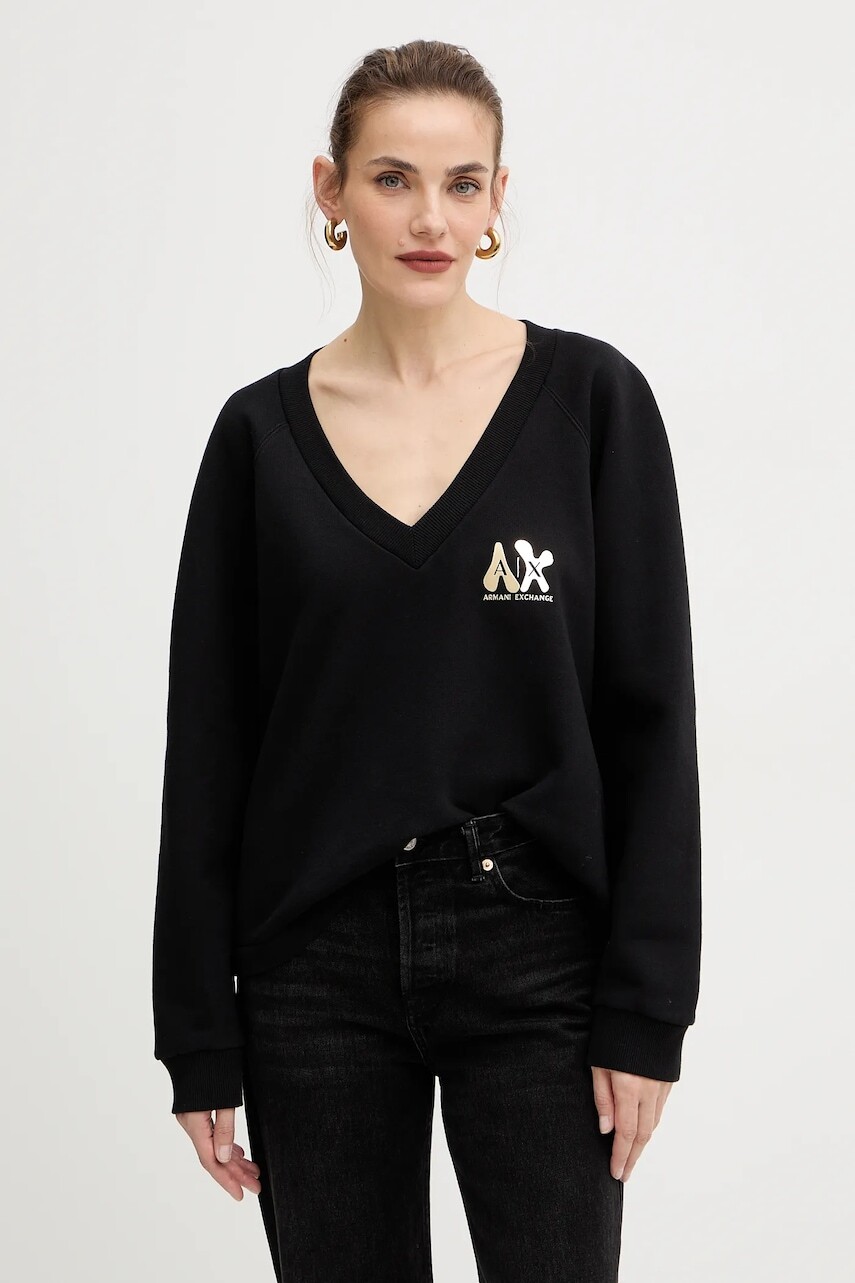 Bavlnená mikina Armani Exchange čierna farba, s potlačou, XW001461 AF16192