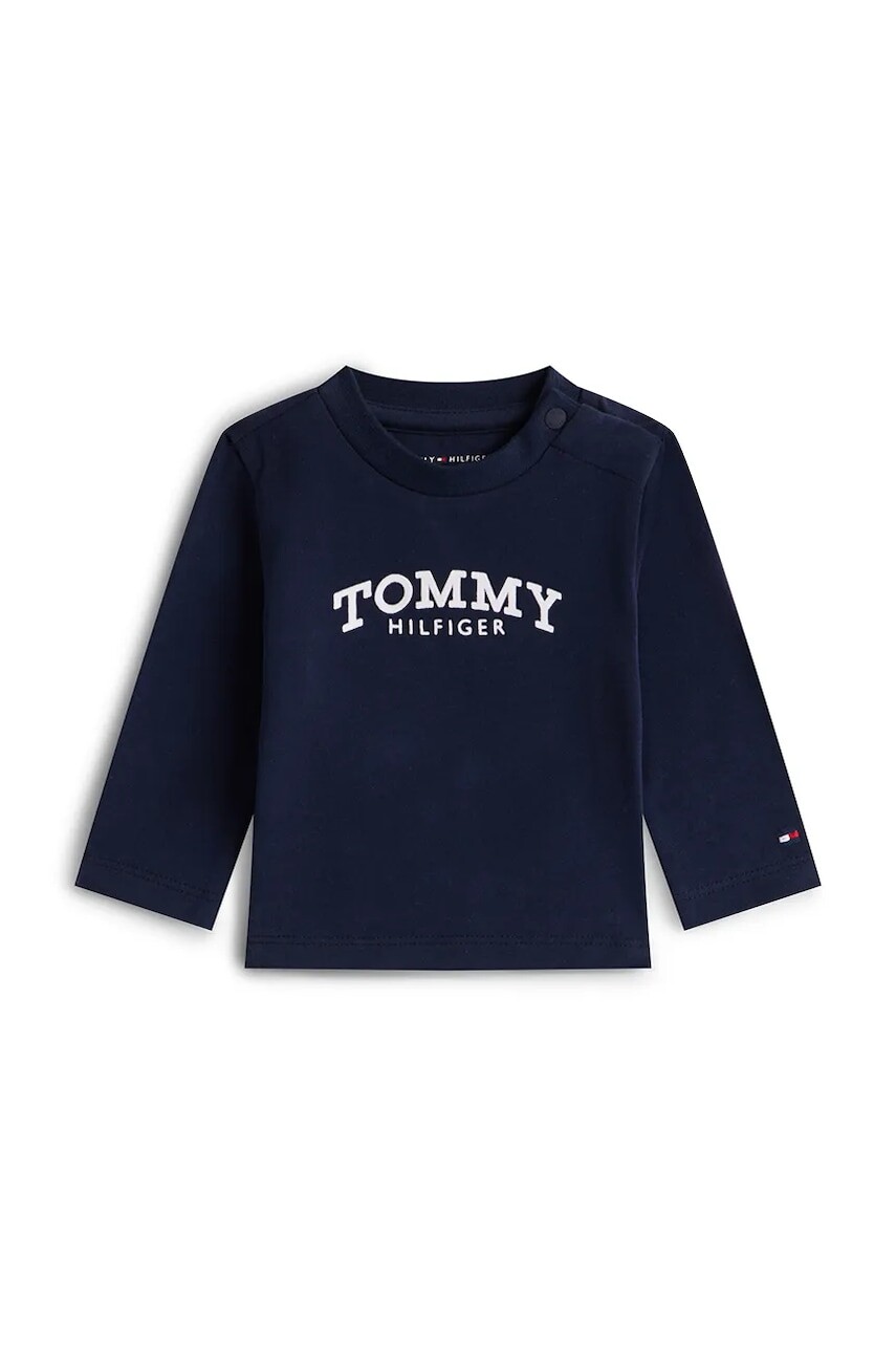 Tričko s dlhým rukávom pre bábätká Tommy Hilfiger tmavomodrá farba, s nášivkou, KN0KN02147