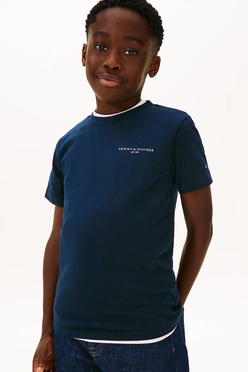 Detské bavlnené tričko Tommy Hilfiger tmavomodrá farba, s potlačou, KS0KS00661