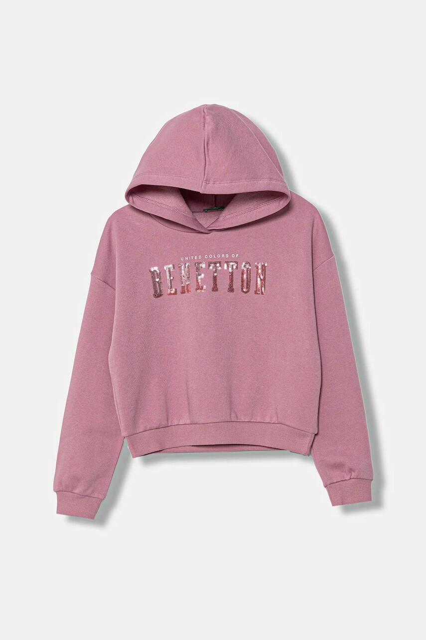 Detská mikina United Colors of Benetton ružová farba, s kapucňou, vzorovaná, 39M2C205E