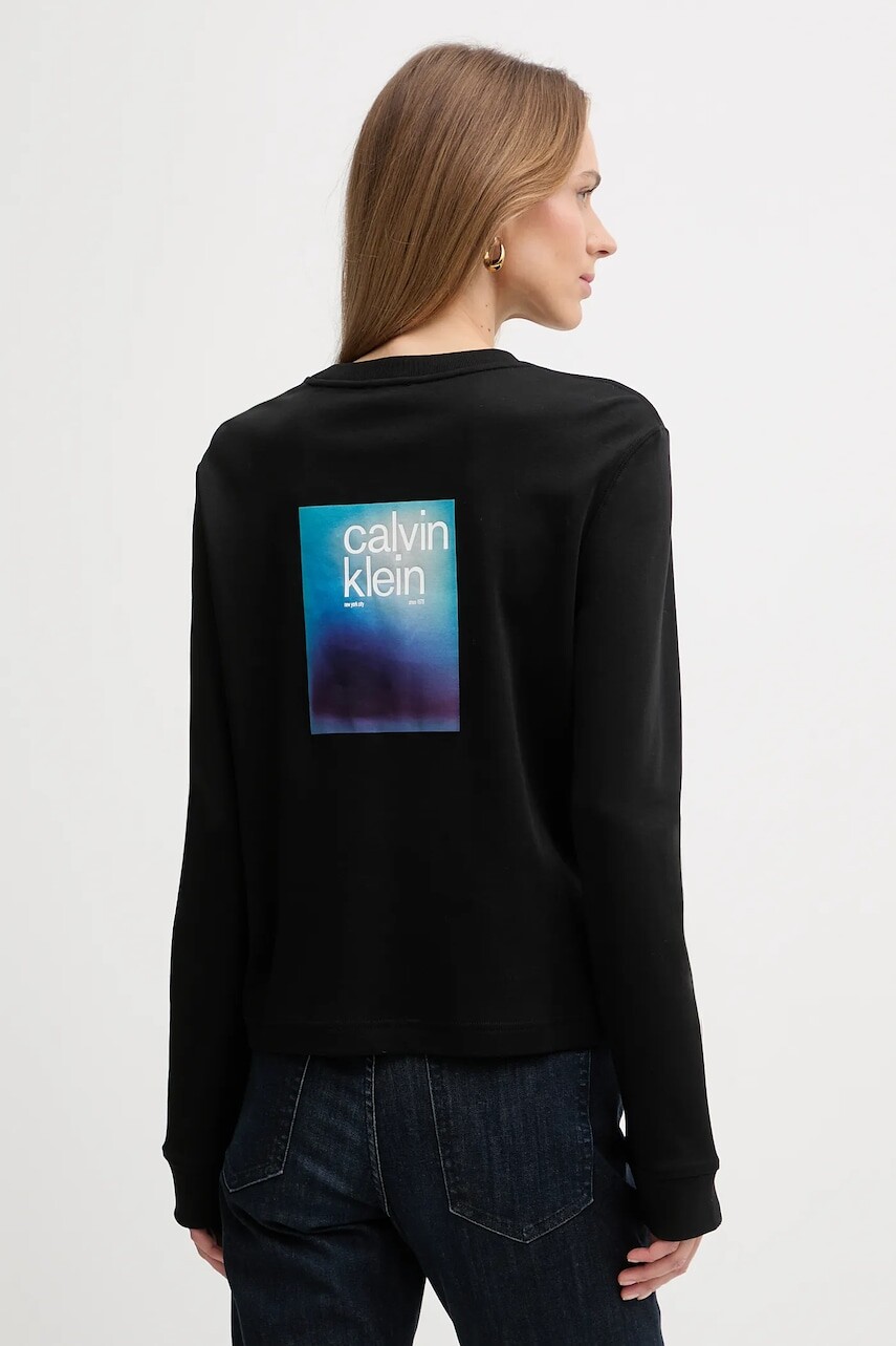 Bavlnené tričko s dlhým rukávom Calvin Klein Jeans čierna farba, LV047D223G