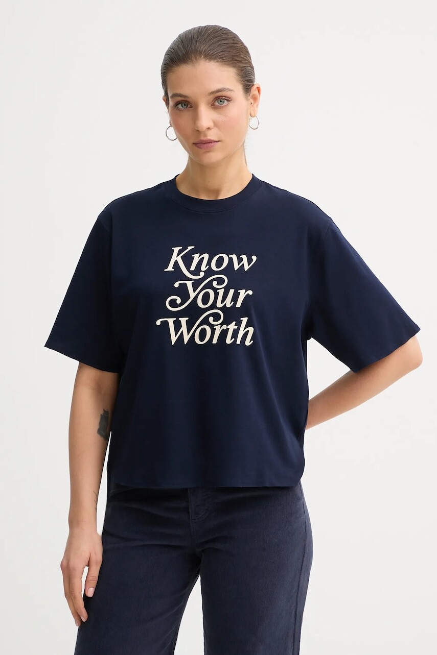 Bavlnené tričko United Colors of Benetton dámske, tmavomodrá farba, 3DCJD10B9