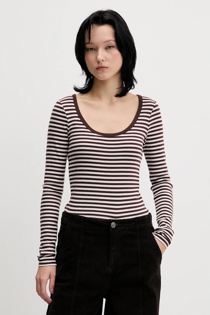 Tričko s dlhým rukávom Hollister Co. hnedá farba, KI339-5067-404