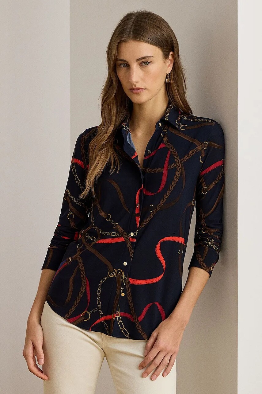 Košeľa Lauren Ralph Lauren tmavomodrá farba, regular, s klasickým golierom, 200P03716