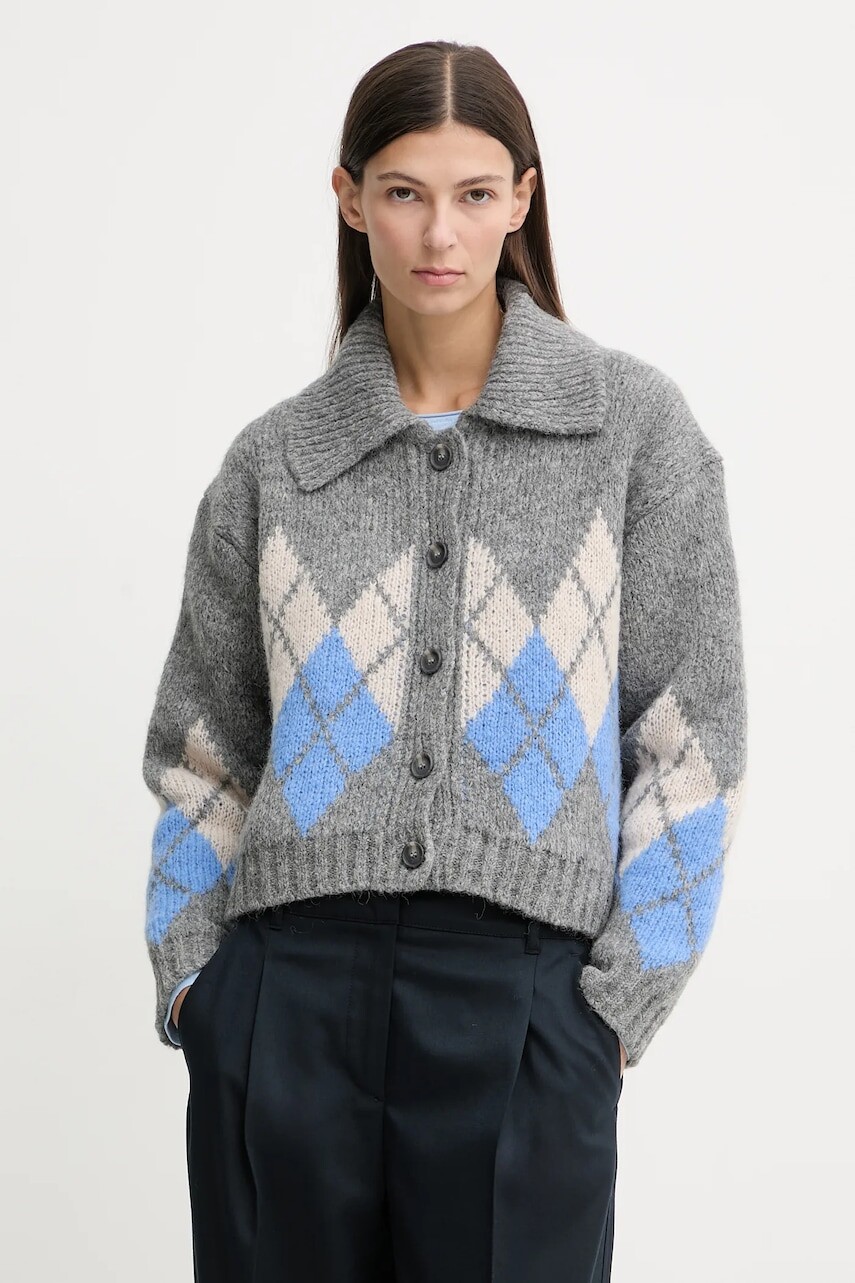 Kardigan s prímesou vlny Marc O'Polo šedá farba, hrejivý, 5000007512