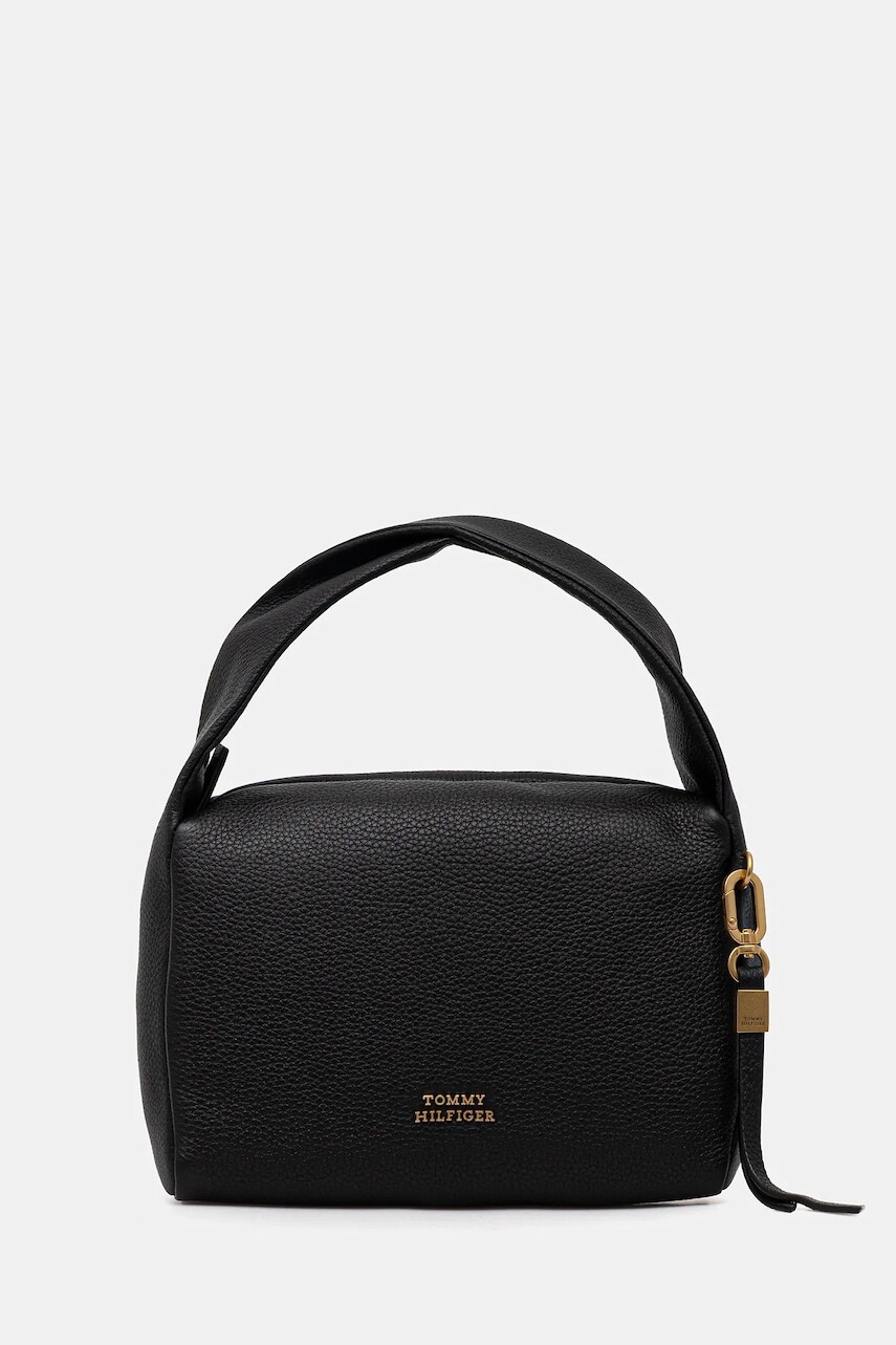 Kožená kabelka Tommy Hilfiger čierna farba, AW0AW18150