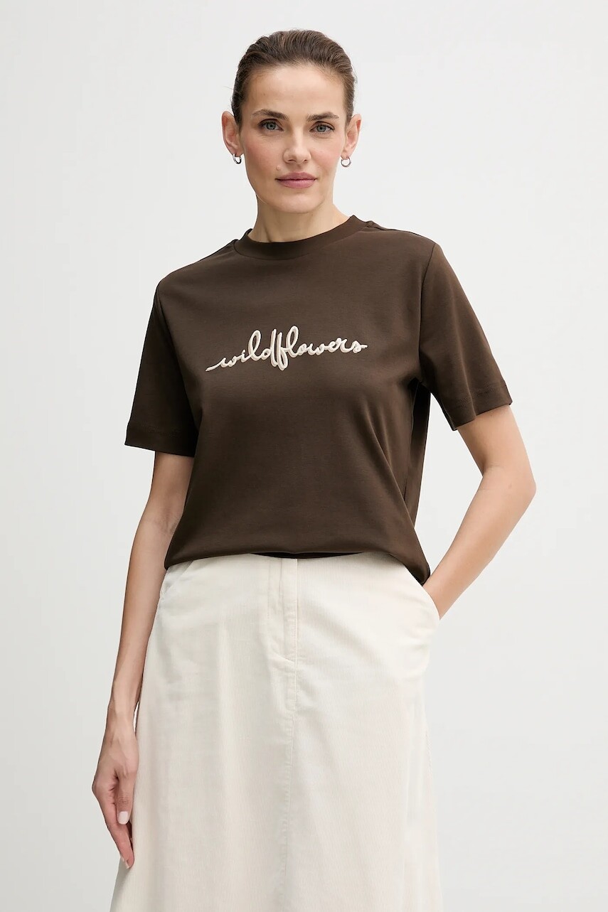 Bavlnené tričko United Colors of Benetton dámske, hnedá farba, 3DCJD10B5