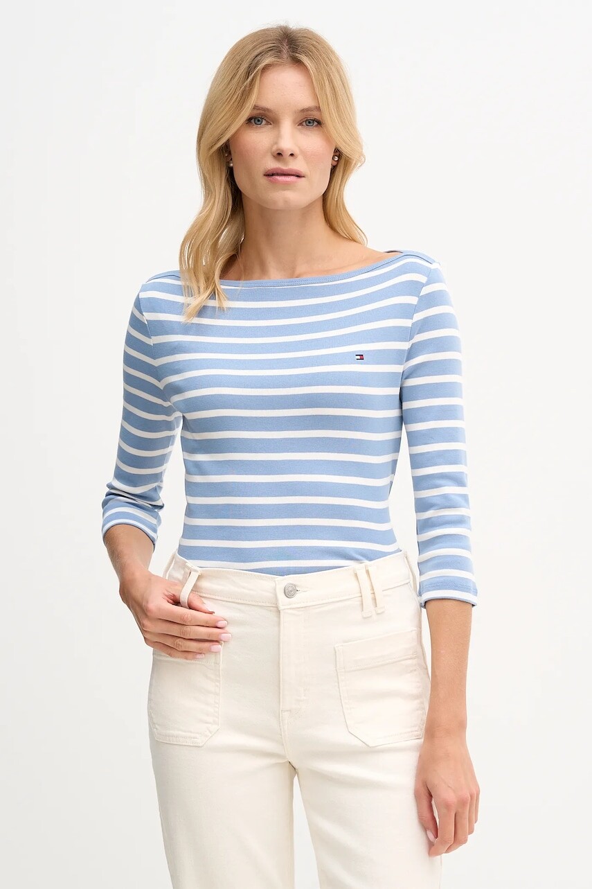 Bavlnené tričko s dlhým rukávom Tommy Hilfiger modrá farba, WW0WW40589