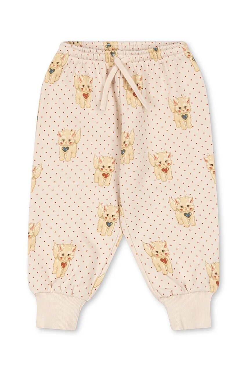 Detské bavlnené tepláky Konges Sløjd BELLI SWEAT PANTS OCS béžová farba, s potlačou, KS105195