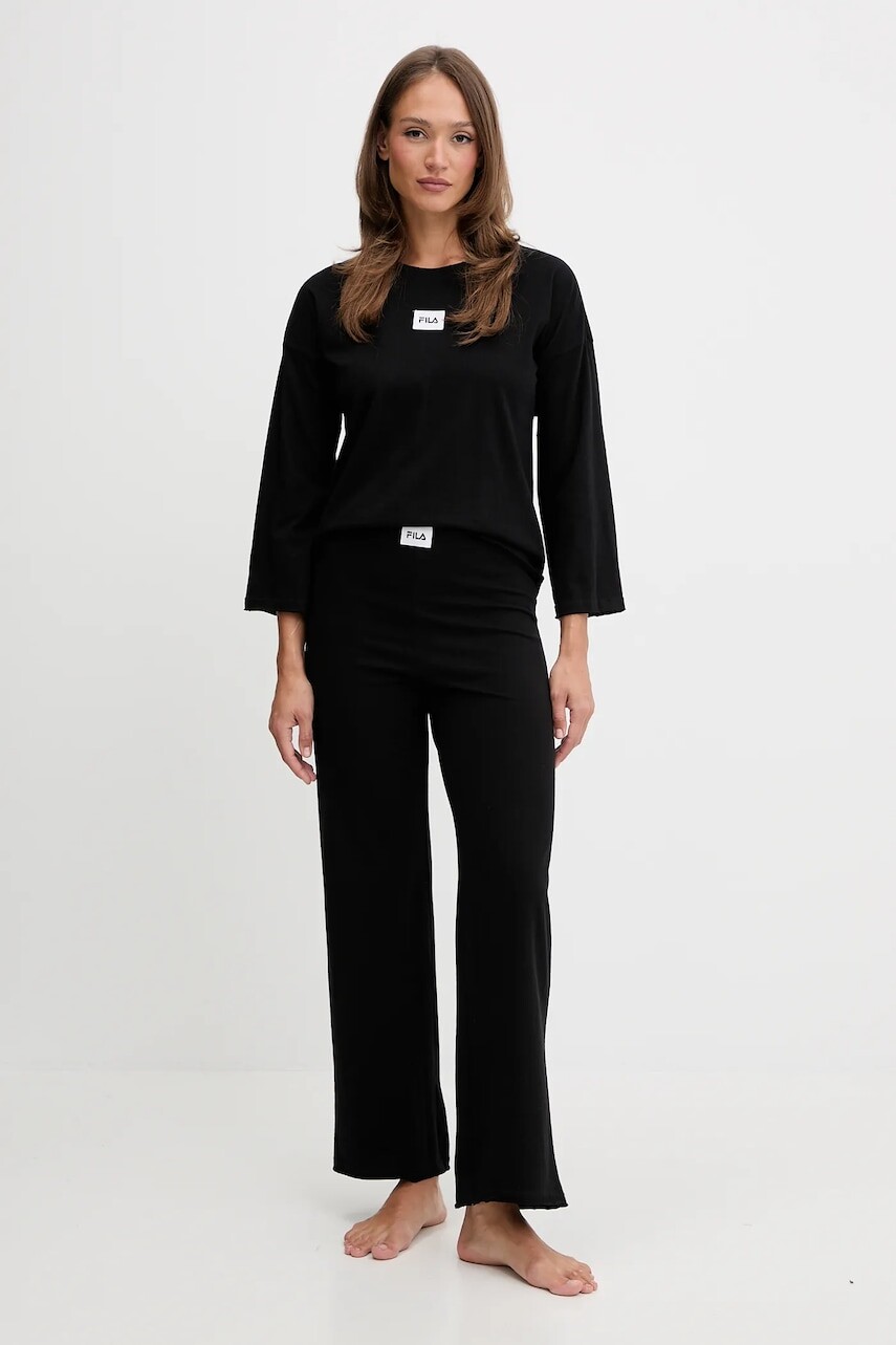 Bavlnené pyžamo Fila čierna farba, bavlnené, FPW4218