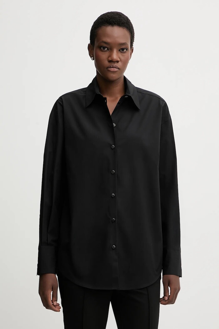 Bavlnená košeľa La Mania ZENITH čierna farba, voľný strih, s klasickým golierom, ZENITH