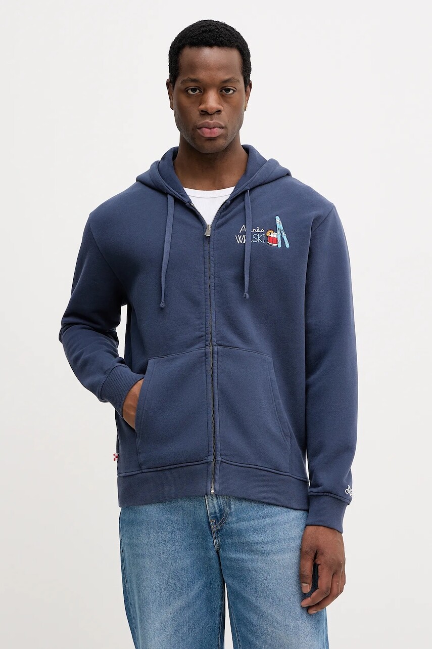 Bavlnená mikina MC2 Saint Barth tmavomodrá farba, s kapucňou, s nášivkou, MER0001