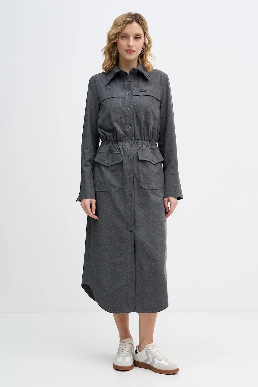 Šaty Lacoste šedá farba, midi, rovný strih, EF2604