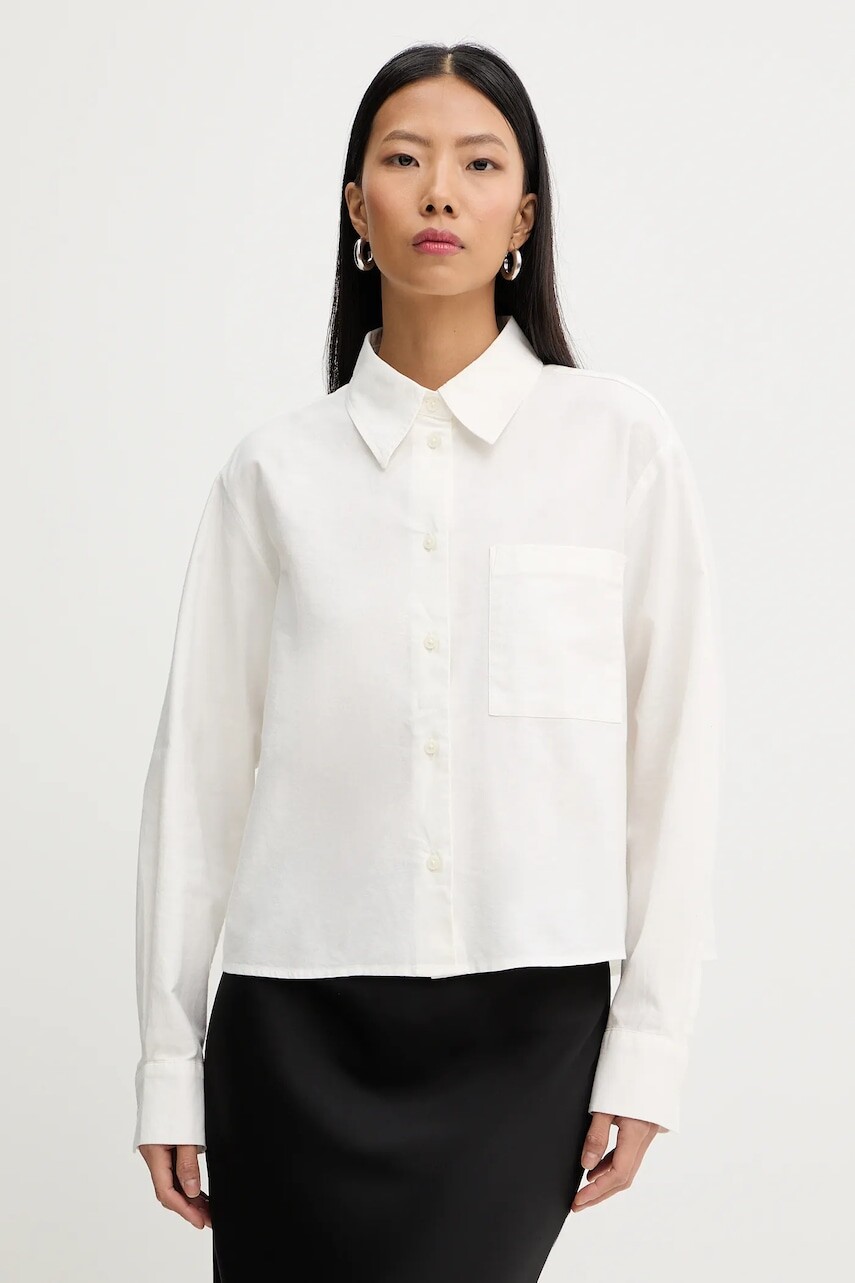 Bavlnená košeľa Marc O'Polo béžová farba, voľný strih, s klasickým golierom, 5000007466