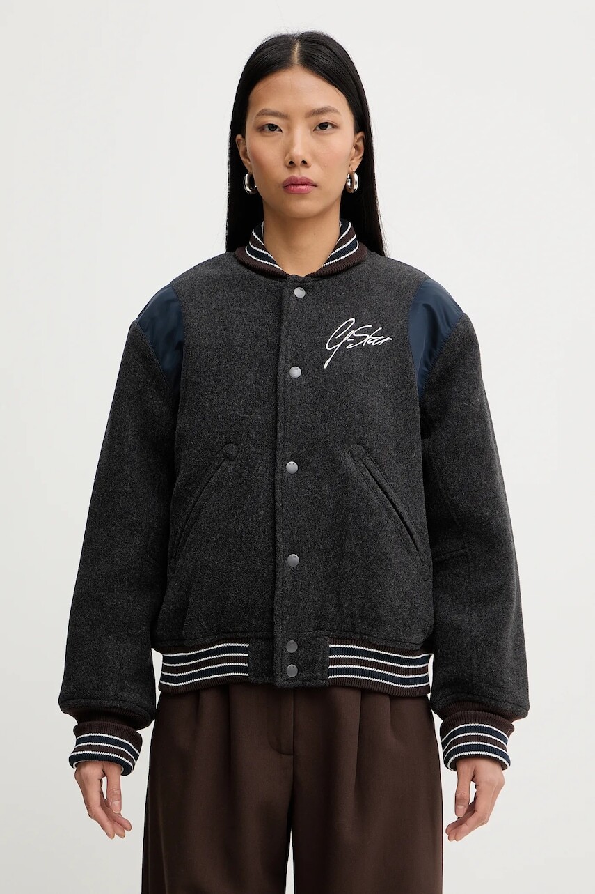 Bomber bunda s prímesou vlny G-Star šedá farba, prechodná, D27339-E155