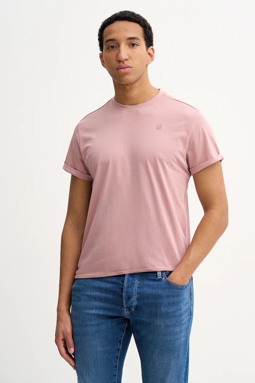 Bavlnené tričko G-Star pánske, ružová farba, jednofarebné, D16396-B353