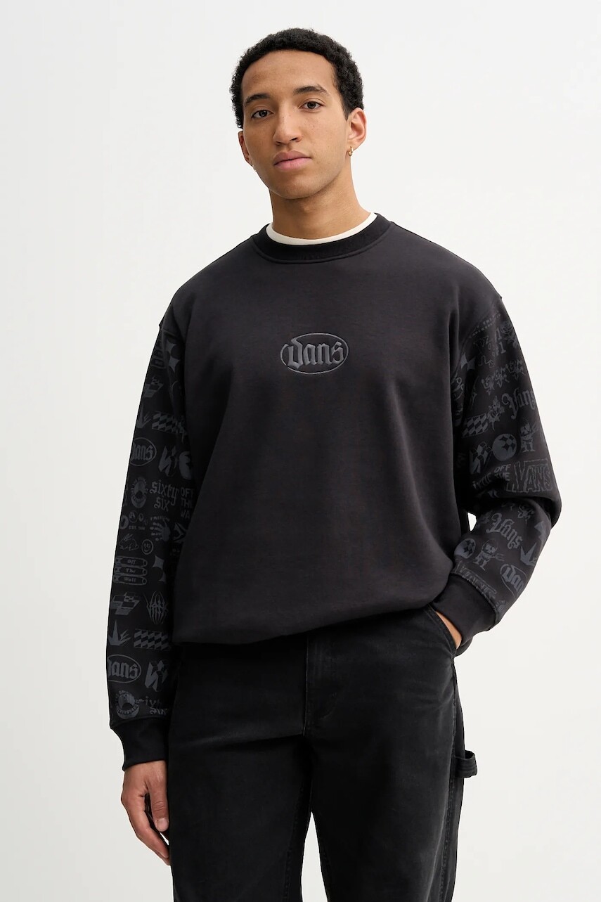 Mikina Vans čierna farba, vzorovaná, VN000PASBLK1