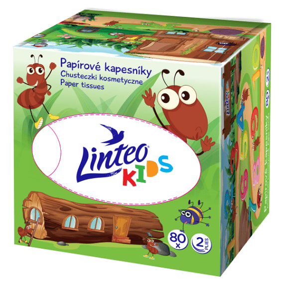 LINTEO Kids Papierové vreckovky 2-vrstvové BOX 80 kusov