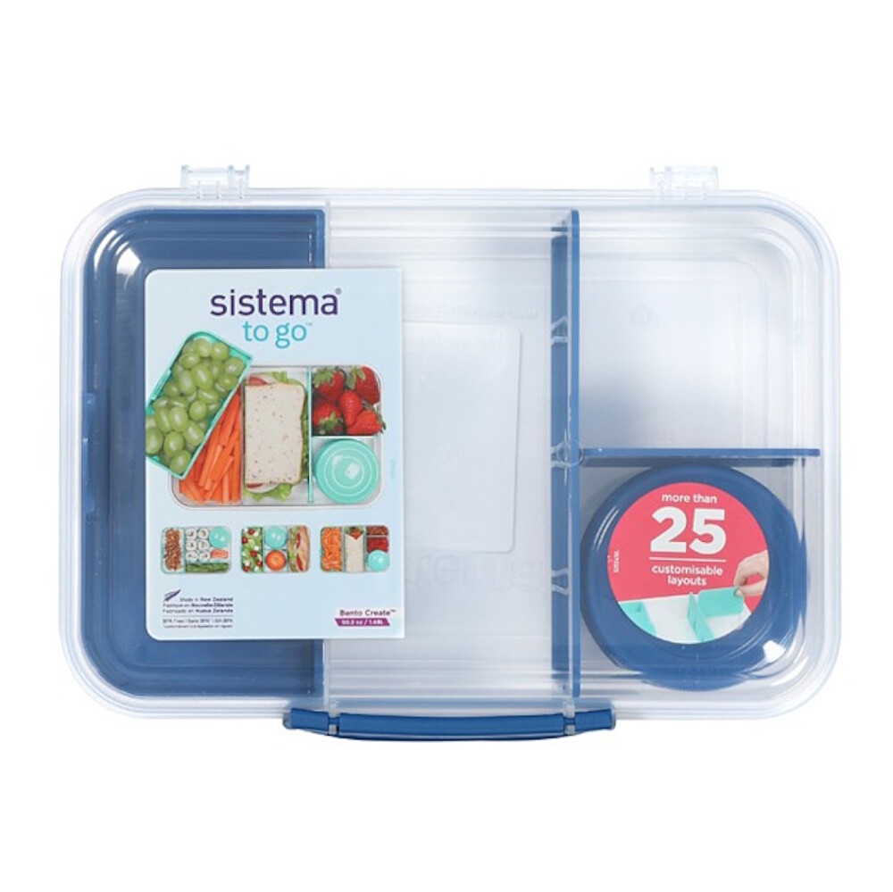 SISTEMA To Go Trojkomorová krabička s nádobou a miskou modrá 1,48 l