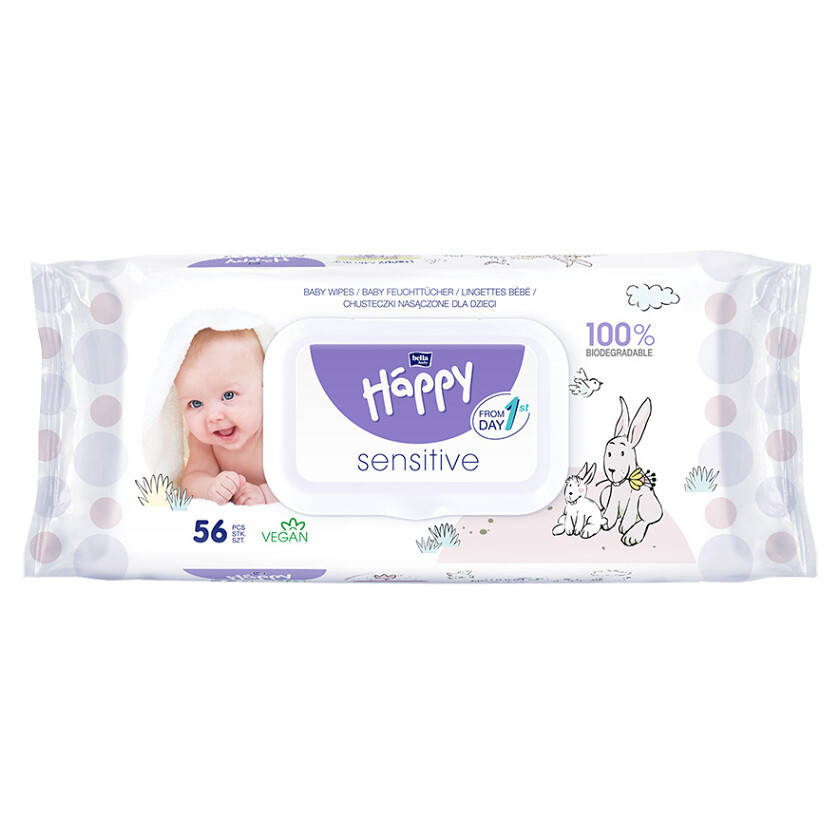 BELLA HAPPY Baby sensitive detské vlhčené obrúsky 56 kusov