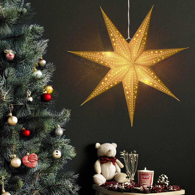 Solight LED zlatá vianočná hviezda, závesná, 60cm, 20x LED, 2x AA, zlatá farba, 1v295