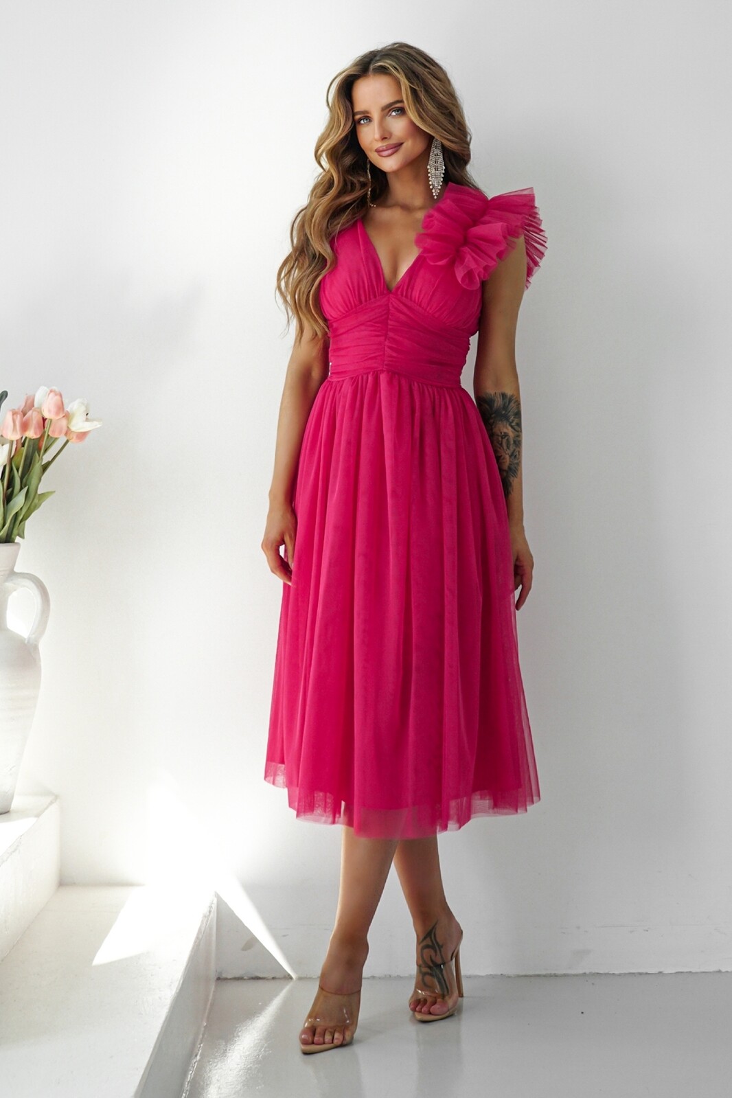 Warsaw Dress Cyklámenové tylové midi šaty Veľkosť: XS