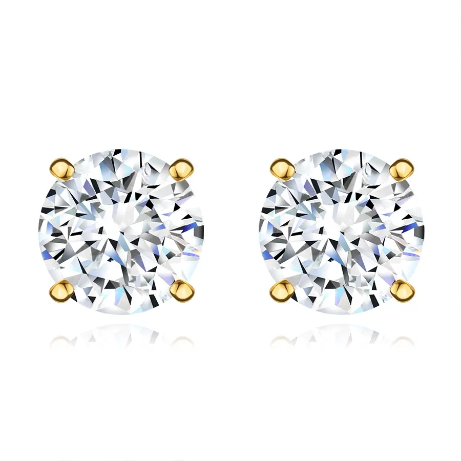 Náušnice zo žltého zlata 375 - číry brúsený zirkón, puzetky