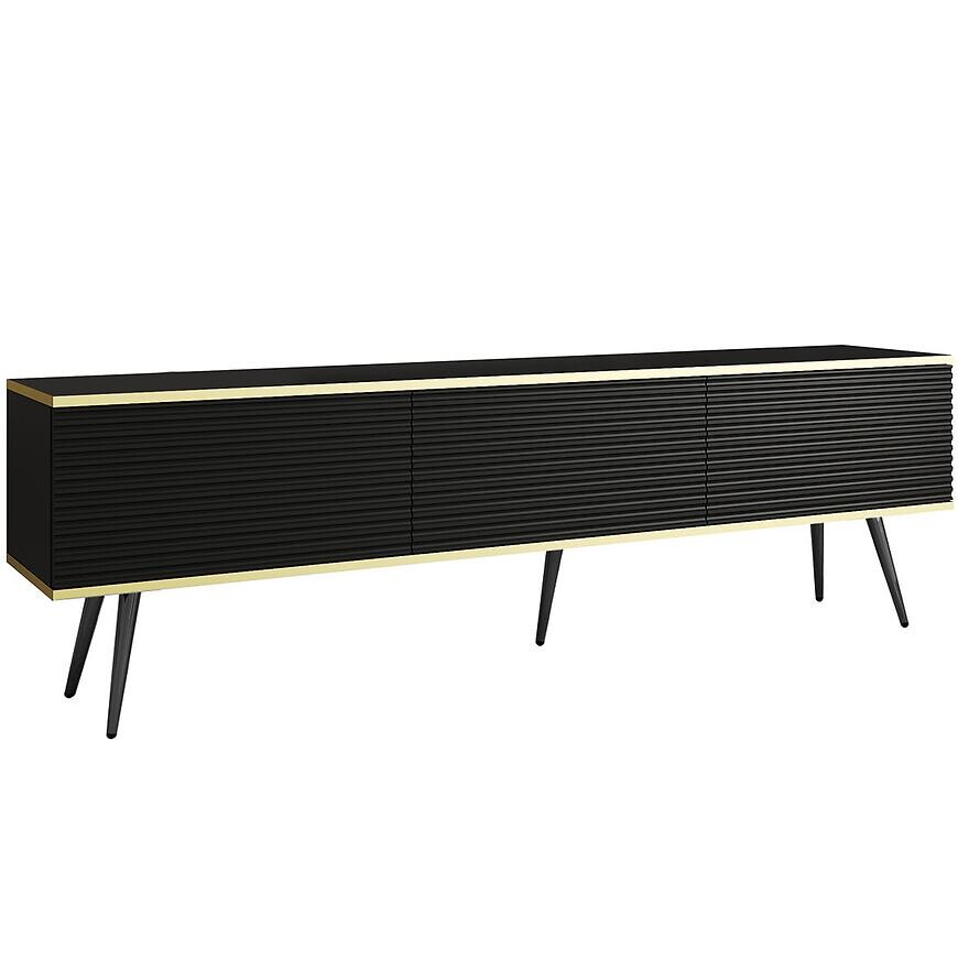 TV stolík Oro Mdf Drážkovanie 175 Čierna+ Čierne nohy