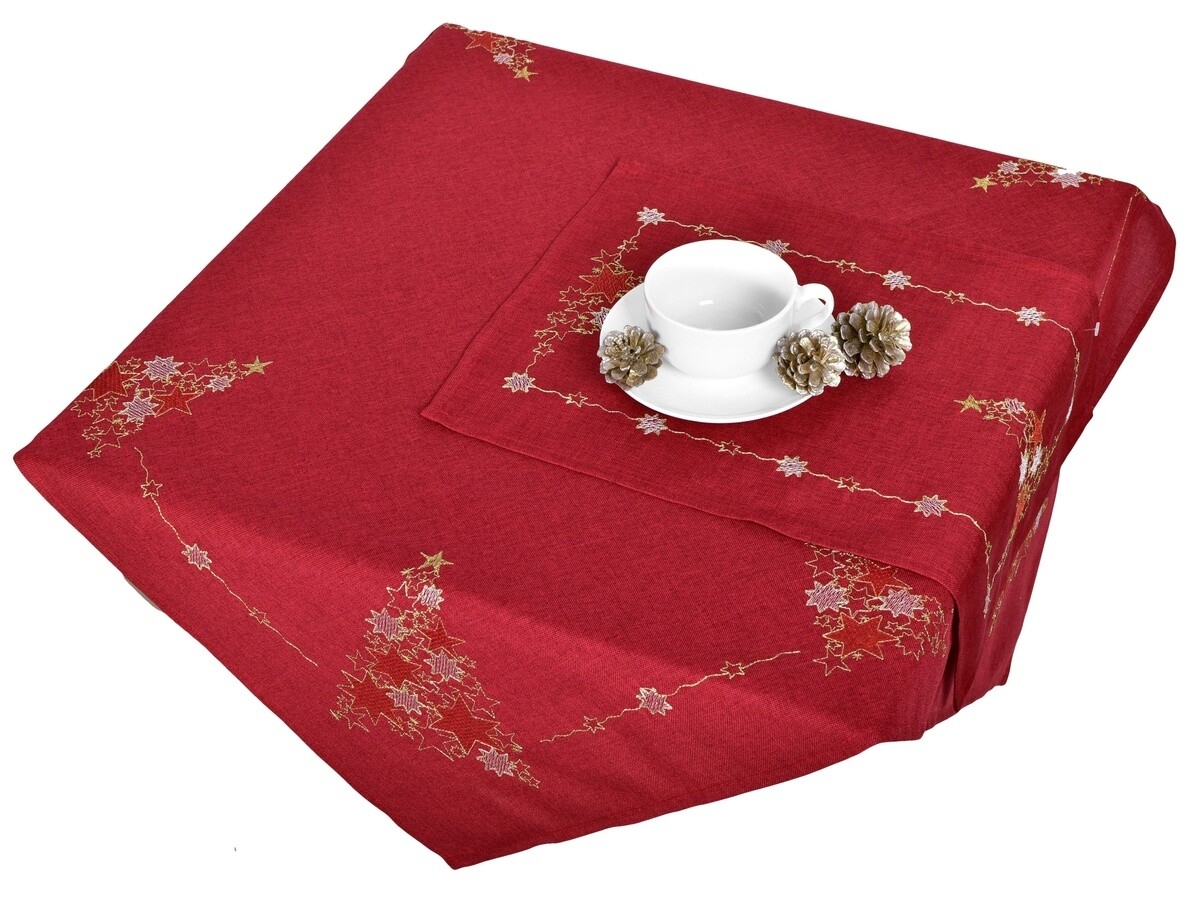 Obrus Vianočný, Stromček plný hviezdičiek, červený