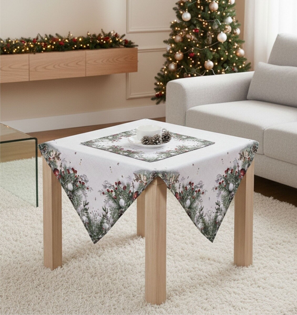 Obrus vianočný, Vianočné vetvičky a ozdoby