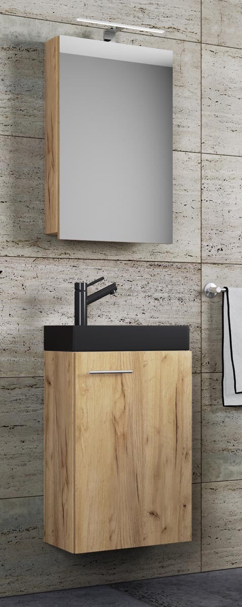 3-dielne umývadlo pre hostí Slito BL so zrkadlom, medový dub