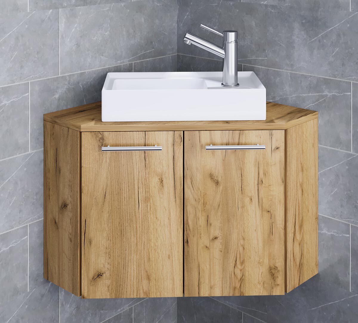 2-dielna rohová umývadlová skrinka Vilosa, medový dub