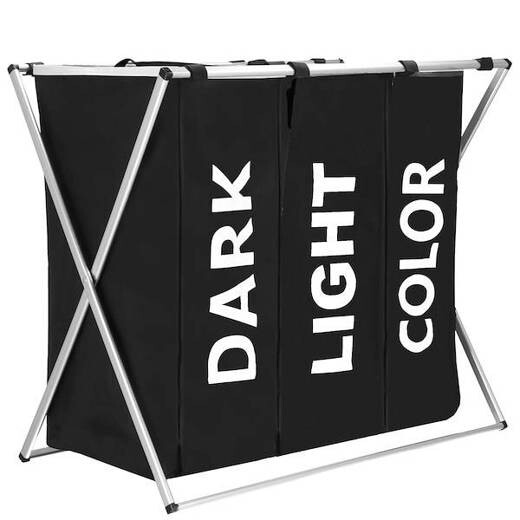 Kôš na bielizeň trojitý - 146 L - skladací - čierny