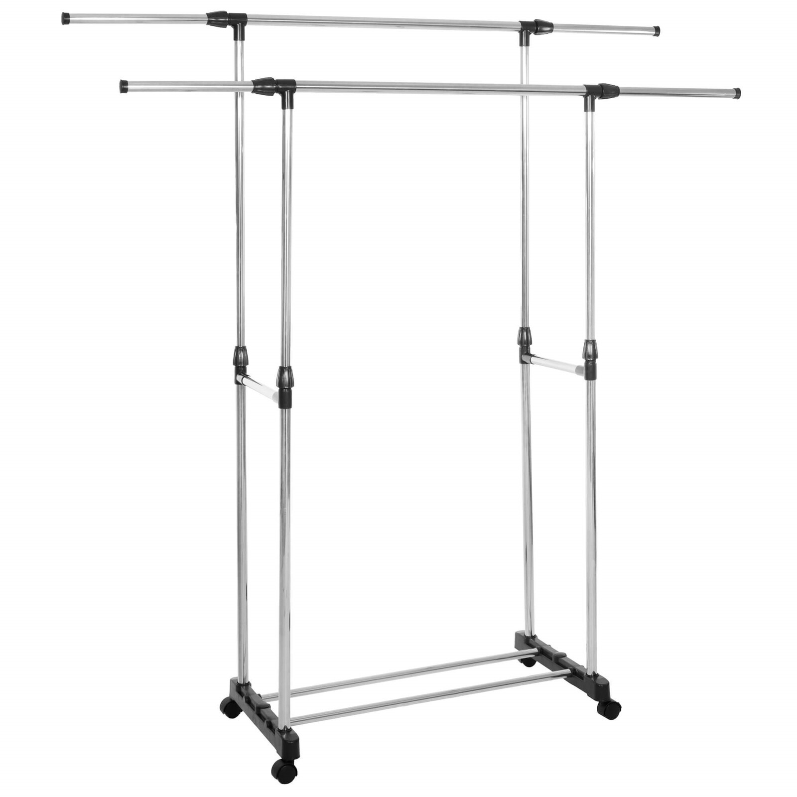 Vešiak na oblečenie - dvojitý - 85-150 cm na kolieskach - hliníkový - teleskopický