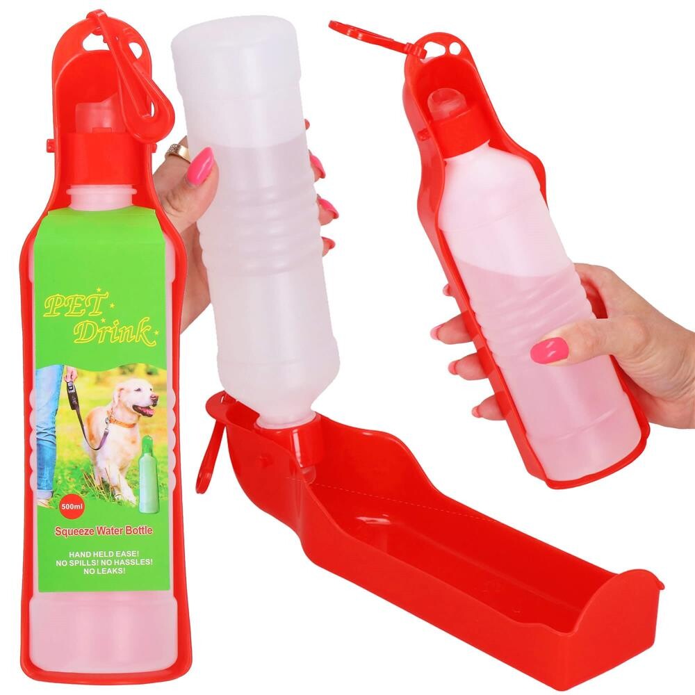 Fľaša na vodu pre psov a mačky s napájadlom - 250 ml - červená