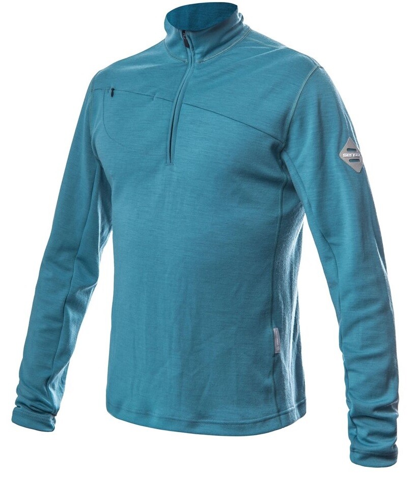 SENSOR MERINO UPPER pánska mikina krátky zips mint blue Veľkosť: S