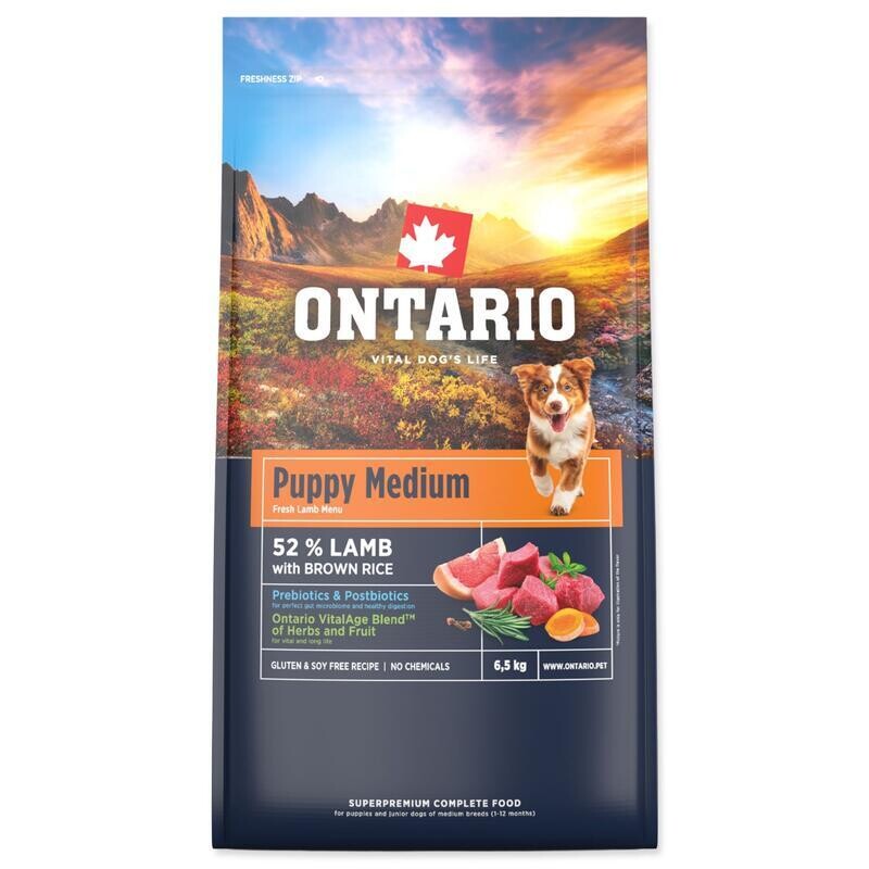 Krmivo Ontario Puppy Medium Lamb & Brown Rice