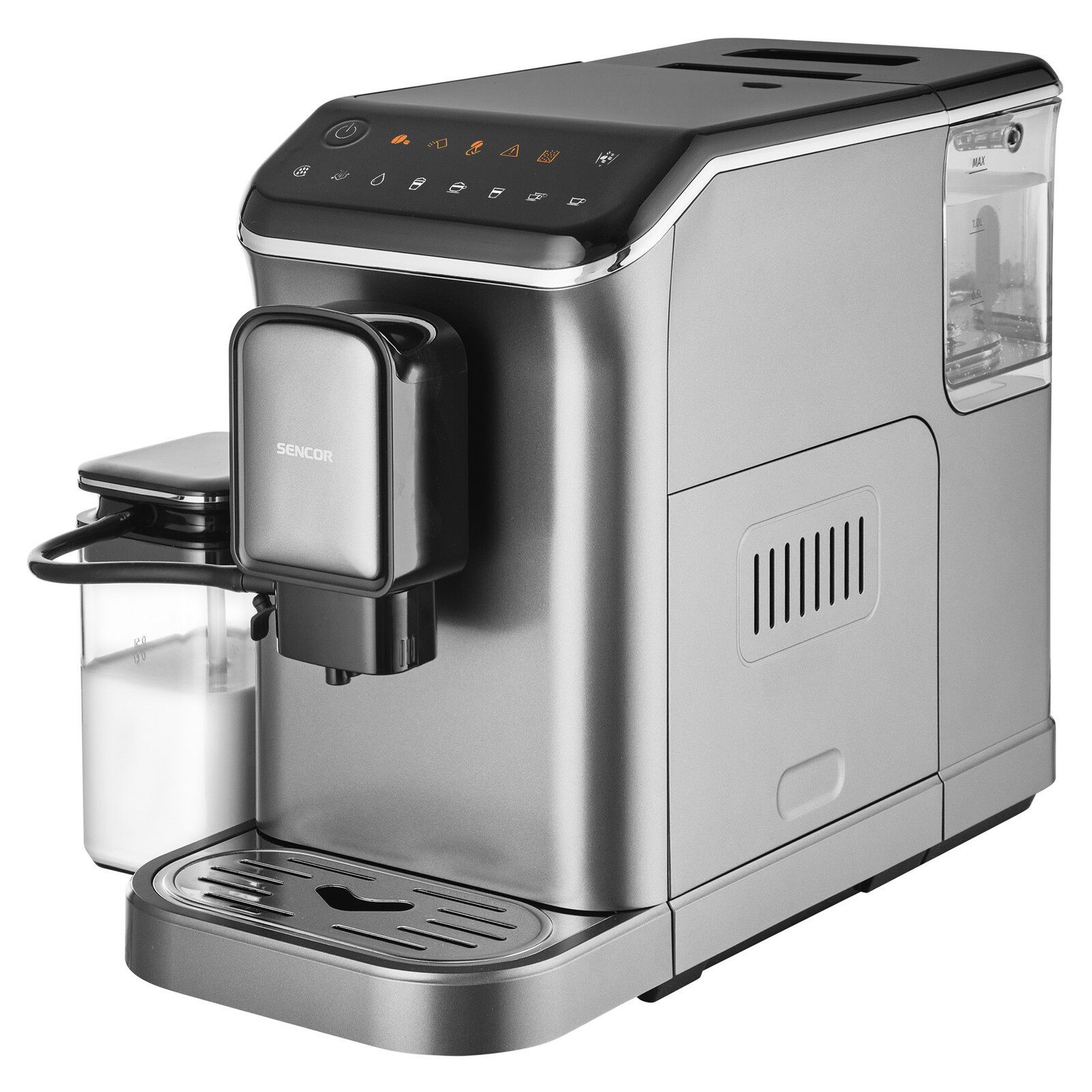 Sencor SES 8000BK Plne automatické espresso/cappuccino Štíhle a kompaktné rozmery: 188 mm, Tlak čerpadla 20 barov pre vynikajúcu kávu, Lahodné latté