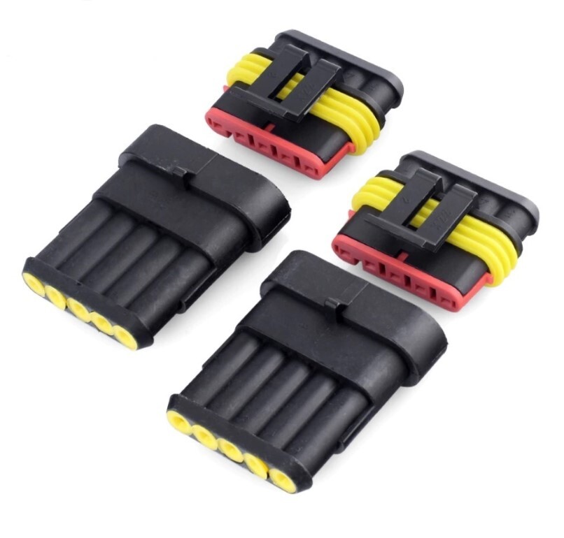 Auto konektor AC/DC, stavebnica, vodotesný, samec + samica - 5 pinov