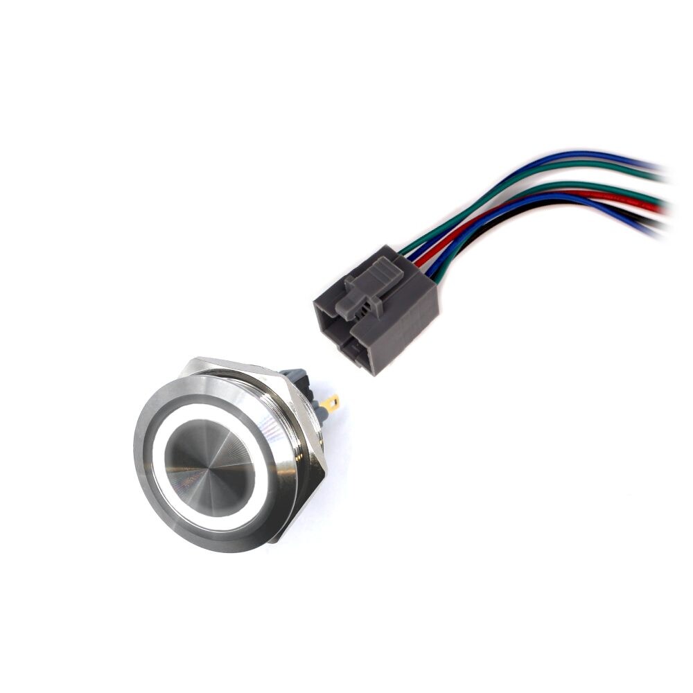 LED vodotesný spínač 30mm bez aretácie - biele podsvietenie, 12 - 24V