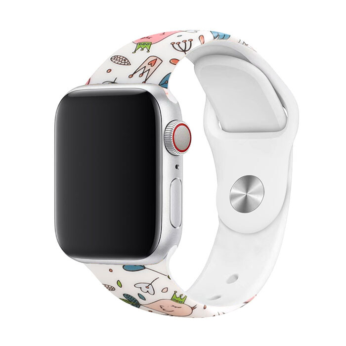 Remienok s potlačou na Apple Watch - Rozprávkový Veľkosť: 42/44/45/46/49mm, Obvod: S-M (menší až stredný obvod zápästia), Farba: Biela