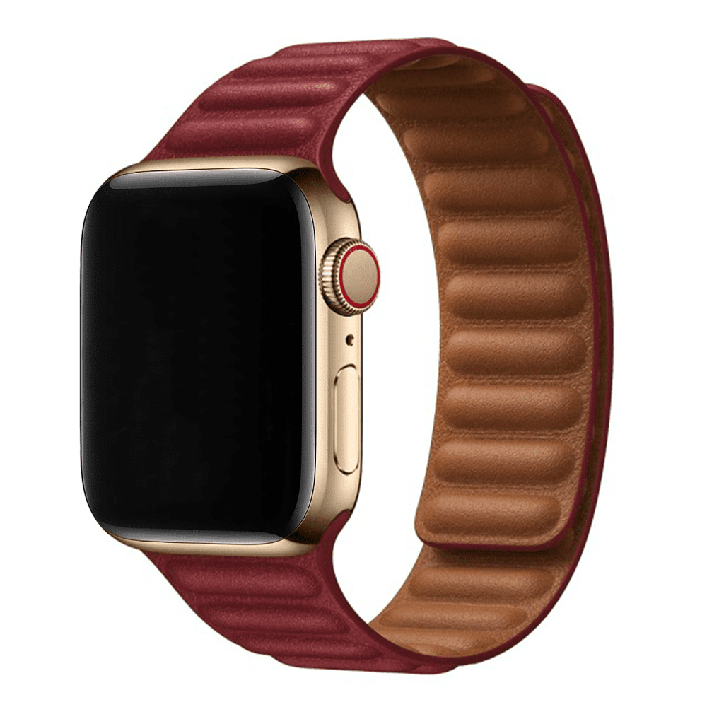Kožený remienok s magnetom na Apple Watch - Vínovočervený Veľkosť: 42/44/45/46/49mm, Farba: Červená